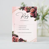 Deep Red marsala mauve blush bogundy bloemen RSVP Kaartje (Staand voorkant)