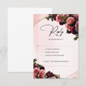 Deep Red marsala mauve blush bogundy bloemen RSVP Kaartje (Voorkant / Achterkant)