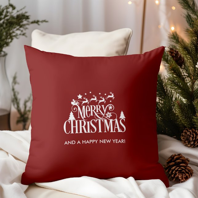 Deep Red Merry Christmas Kussen (Deep Red Merry Christmas Throw Pillow)