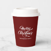 Deep Red Merry Christmas Papieren Bekers (Achterkant)