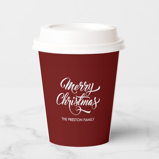 Deep Red Merry Christmas Papieren Bekers (Voorkant)