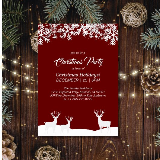 Deep Red Merry Christmas Party Kaart