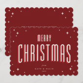 Deep Red Merry Christmas Retro sterren Flat Feestdagenkaart (Voorkant / Achterkant)