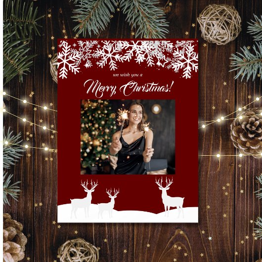 Deep Red Merry Christmas Uw foto Briefkaart