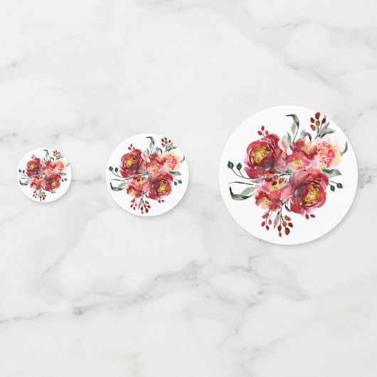 Deep-red Modern Garden Flowers Bouquet Confetti (Voorkanten)