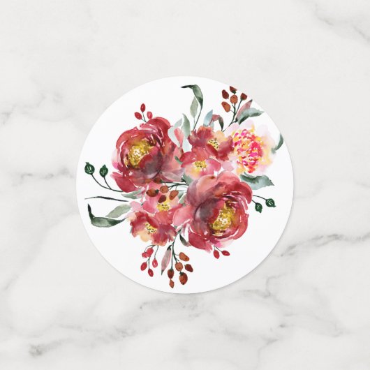 Deep-red Modern Garden Flowers Bouquet Confetti (Kleine voorkant)