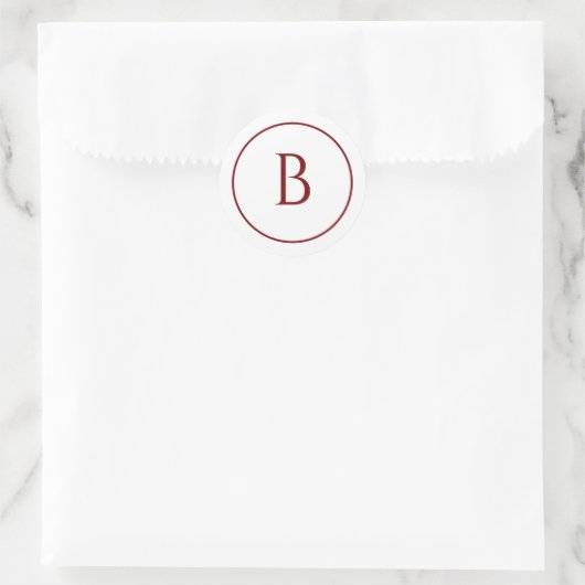Deep Red Modern Monogram Christmas Envelope Ronde Sticker (Tas)