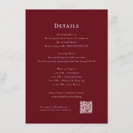 Deep Red Modern Wedding Details Enclosure Kaart