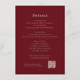 Deep Red Modern Wedding Details Enclosure Kaart