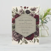 Deep Red Moody Bloom Wedding Kaart (Staand voorkant)