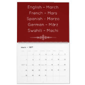 Deep Red  Multilingual Calendar Kalender (Mar 2027)