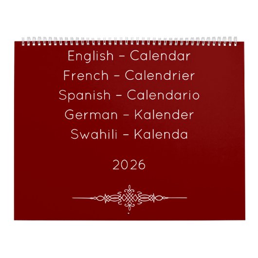 Deep Red Multilingual Calendar Kalender (Hoes)