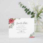 Deep Red Navy Floral Eucalyptus Greenery Wedding Briefkaart (Staand voorkant)