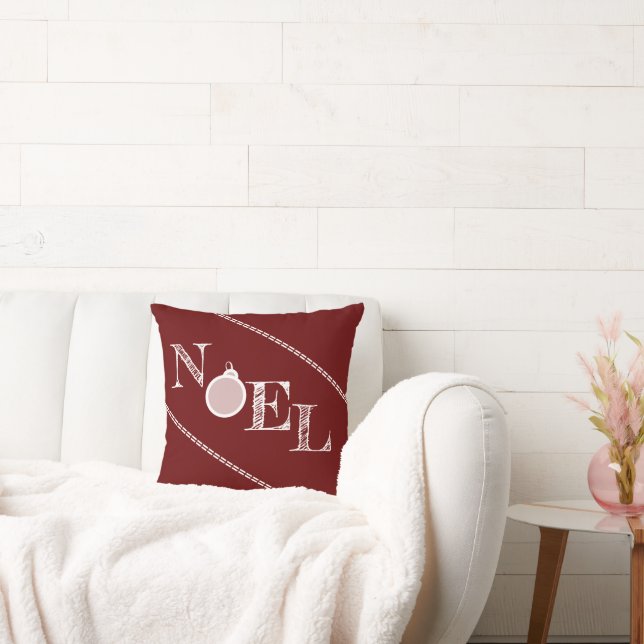Deep Red Noel Typography Kerstmis Kussen (Bank)