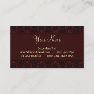 Deep Red op zwarte Damask en Stripes met monogram Visitekaartje