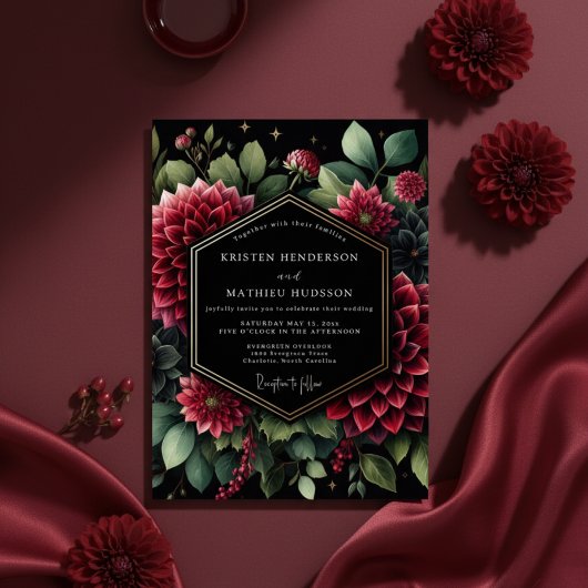 Deep Red Opulent Bloom Wedding Kaart