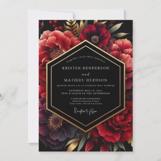 Deep Red Opulent Floral Wedding Kaart (Voorkant)