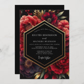 Deep Red Opulent Floral Wedding Kaart (Voorkant / Achterkant)