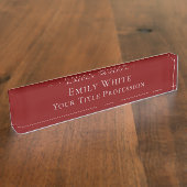Deep Red Plain Elegant Professional Modern Naambordje (Zijkant)