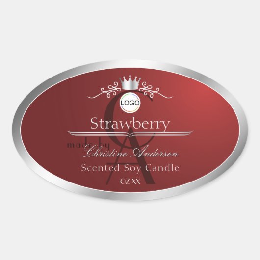 Deep Red Product Label Silver Frame Logo Monogram (Voorkant)