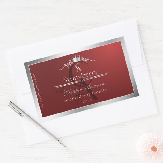 Deep Red Product Label with Silver Frame Monogram (Envelop)