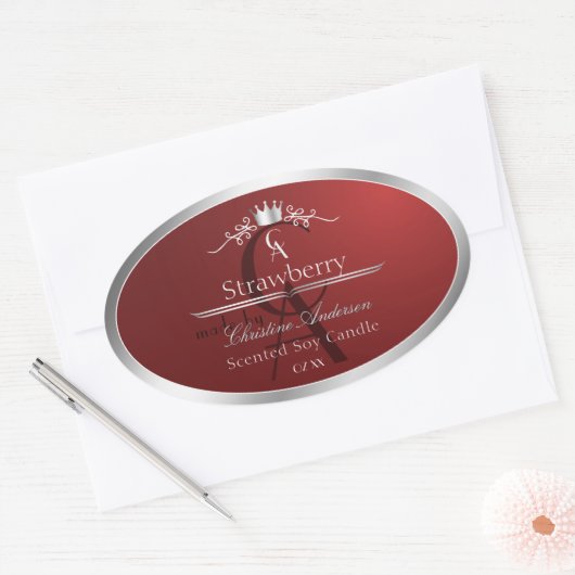 Deep Red Product Label with Silver Frame Monogram (Envelop)