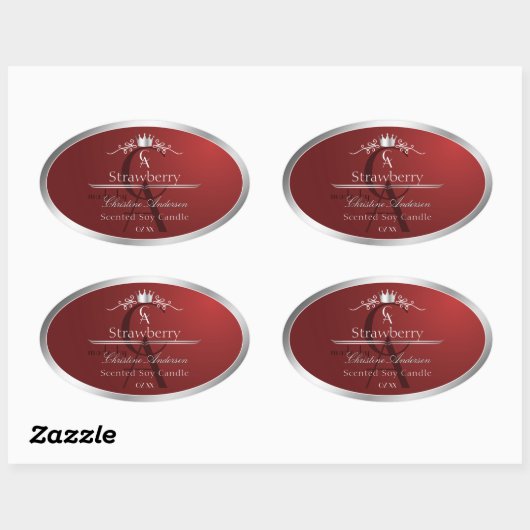 Deep Red Product Label with Silver Frame Monogram (Vel)