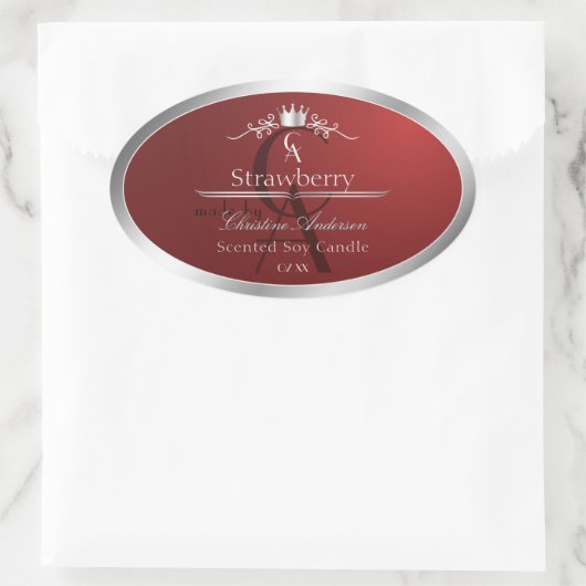 Deep Red Product Label with Silver Frame Monogram (Tas)