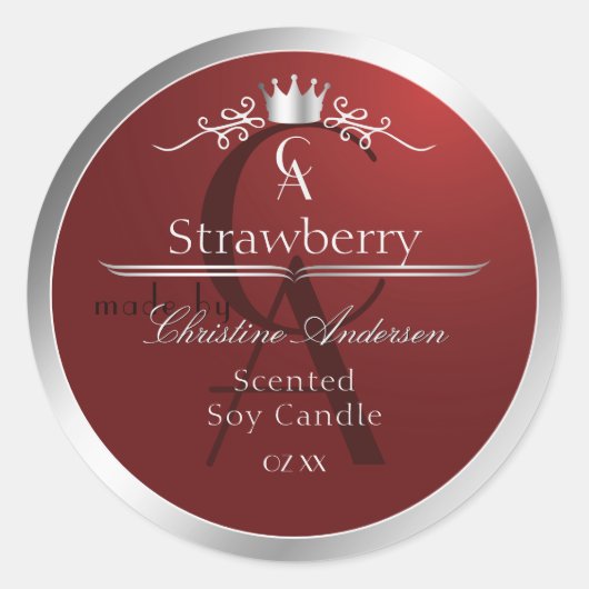 Deep Red Product Label with Silver Frame Monogram (Voorkant)