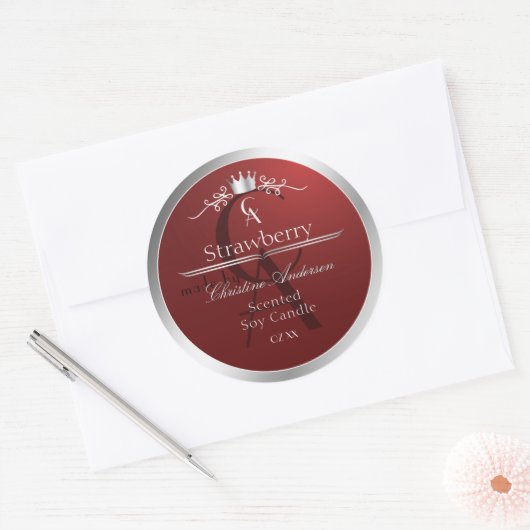 Deep Red Product Label with Silver Frame Monogram (Envelop)