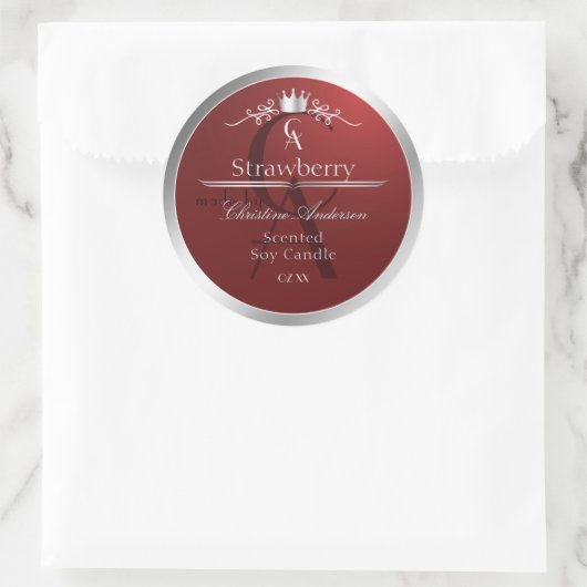 Deep Red Product Label with Silver Frame Monogram (Tas)
