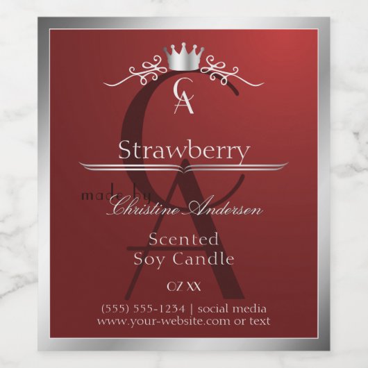 Deep Red Product Label with Silver Frame Monogram Wijn Etiket (Enkel label)