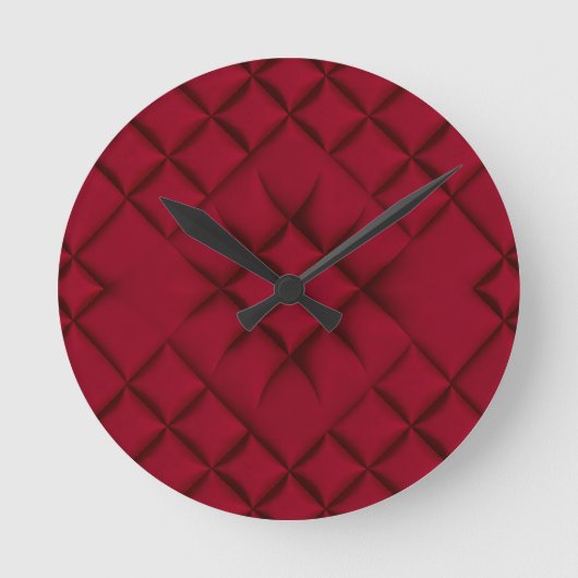 Deep Red Quilted Leather Pattern Ronde Klok (Voorkant)