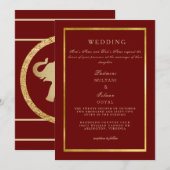 Deep Red Regal Gold Wedding Kaart (Voorkant / Achterkant)