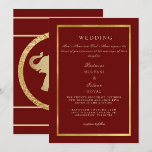 Deep Red Regal Gold Wedding Kaart