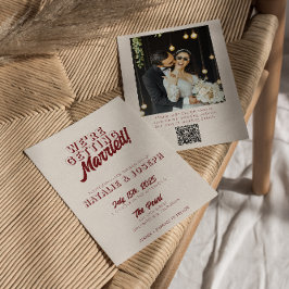 Deep Red Retro Bold Unique QR Code Photo Wedding Kaart