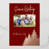 Deep Red & Roos Gold Kerstbomen Foto Folie Feestdagenkaart (Voorkant)