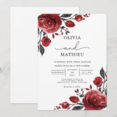 Deep Red Rose Bloom Wedding Kaart (Voorkant / Achterkant)