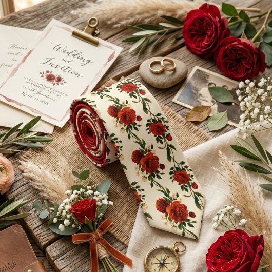 Deep Red Rose Floral Stropdas