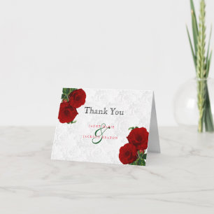 Deep Red Rose Floral Wedding Bedankkaart