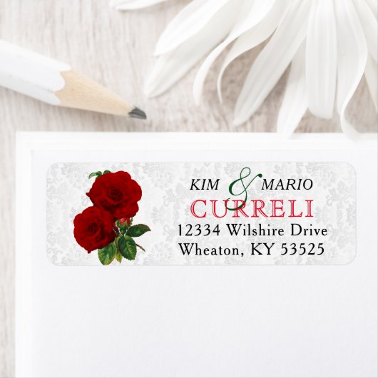 Deep Red Rose Floral Wedding Etiket (Insitu)