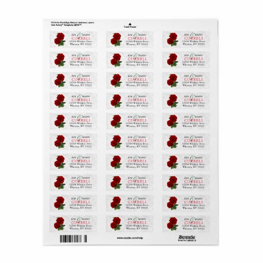 Deep Red Rose Floral Wedding Etiket (Full Sheet)