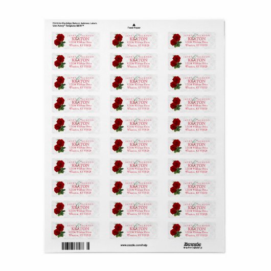 Deep Red Rose Floral Wedding Etiket (Full Sheet)