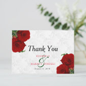 Deep Red Rose Floral Wedding - Hartelijk dank Bedankkaart (Staand voorkant)