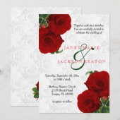 Deep Red Rose Floral Wedding Invitation Kaart (Voorkant / Achterkant)