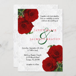 Deep Red Rose Floral Wedding Invitation Kaart