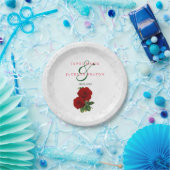 Deep Red Rose Floral Wedding Papieren Bordje (Feest)