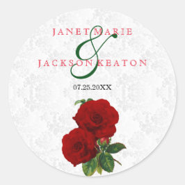 Deep Red Rose Floral Wedding Ronde Sticker