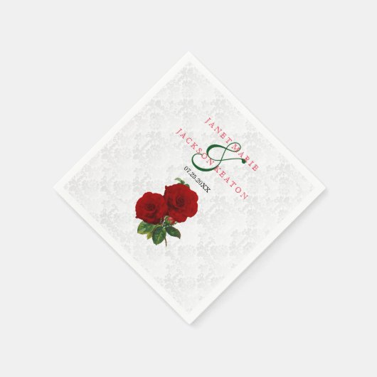 Deep Red Rose Floral Wedding Servetten (Hoek)