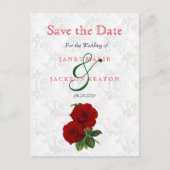 Deep Red Rose Floral Wedding - sparen de datum Aankondigingskaart (Voorkant)